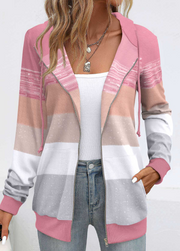 Pink Pocket Geometric Print Long Sleeve Hoodie