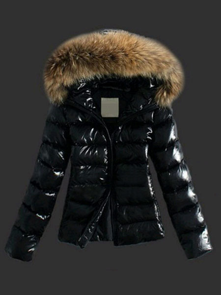 Black Hooded Faux Fur Puffer Winter Coat