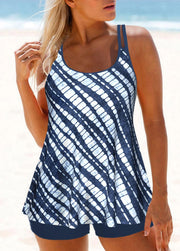 Patchwork Mid Waisted Tie Dye Print Tankini Set