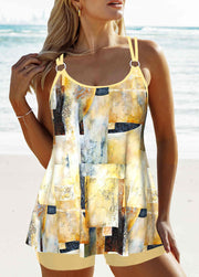 Patchwork Geometric Print Light Yellow Tankini Set