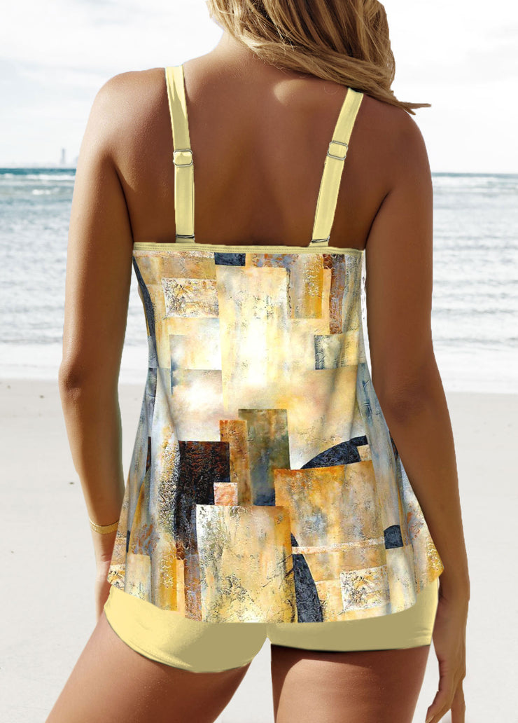 Patchwork Geometric Print Light Yellow Tankini Set