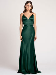 Satin Matte Deep V-Neck Sleeveless Floor-Length Bridesmaid Dress