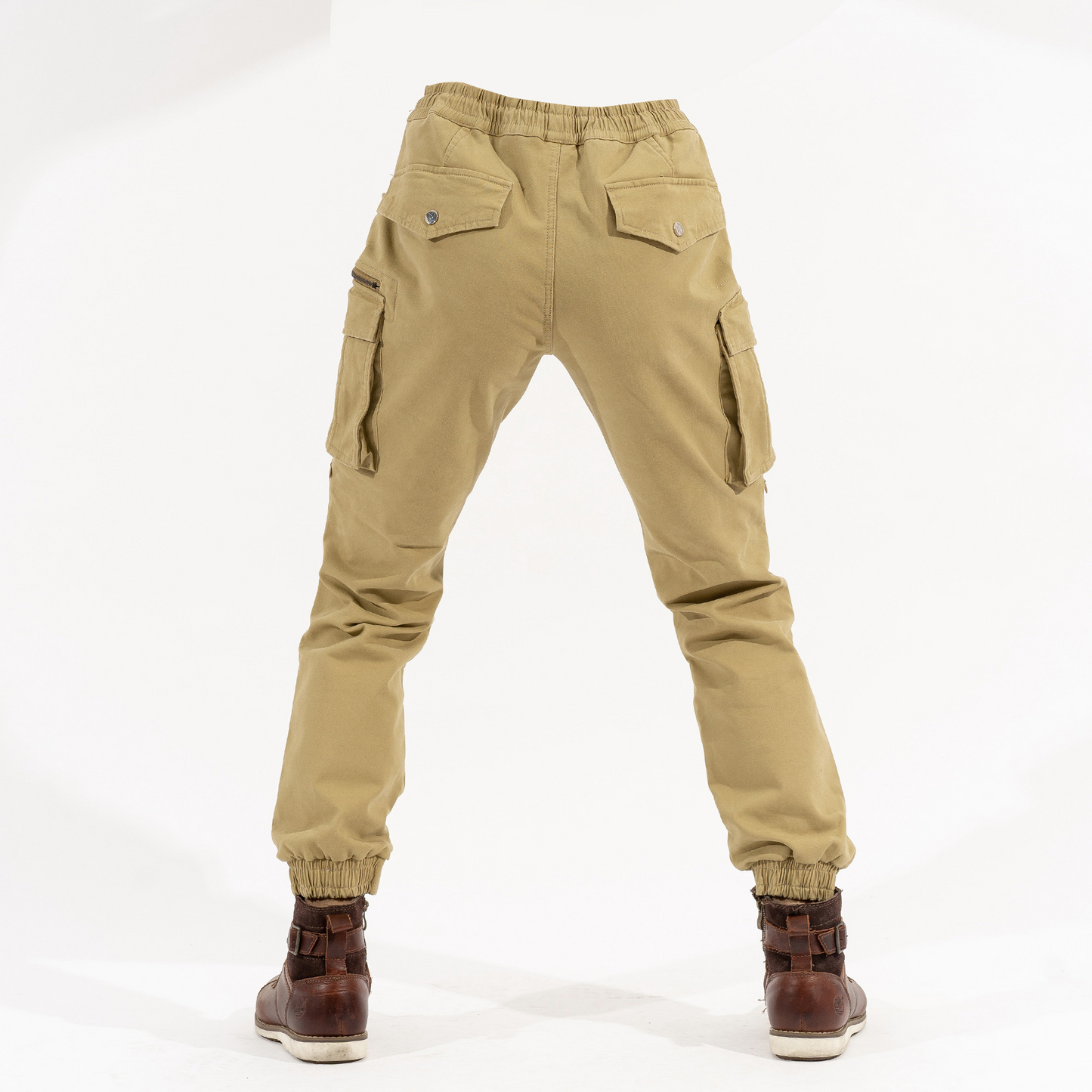 Khaki Elastic Waist Riding Motorcycle Jeans