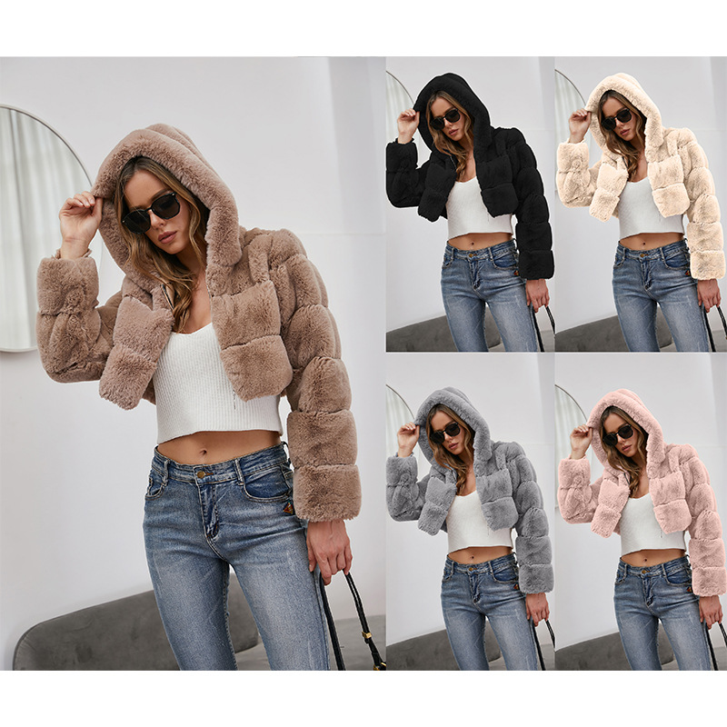 Faux Fur Hooded Zipper Coat