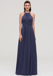 Prettyunik Stunning A-Line Halter Neck Backless Maxi Bridesmaid Dress