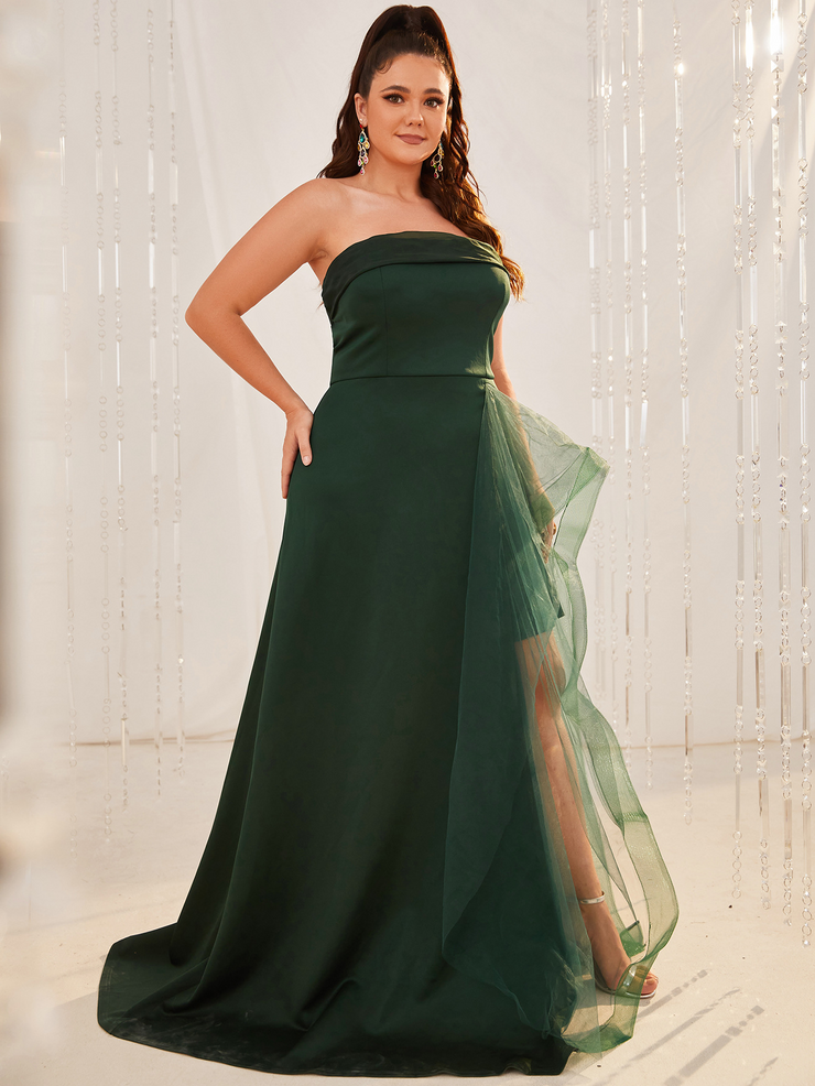 Strapless Sleeveless Long Slit Evening Dress