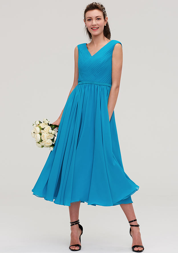 Dodger Blue V Neck Sleeveless Short Bridesmaid Dress