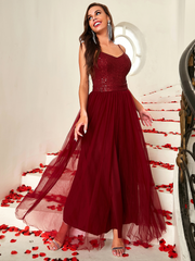 Sequin Spaghetti Strap Long Prom Dress