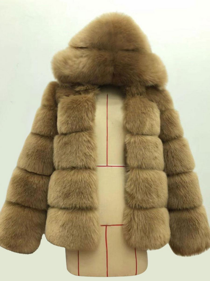 Faux Fur Hooded Short Coat