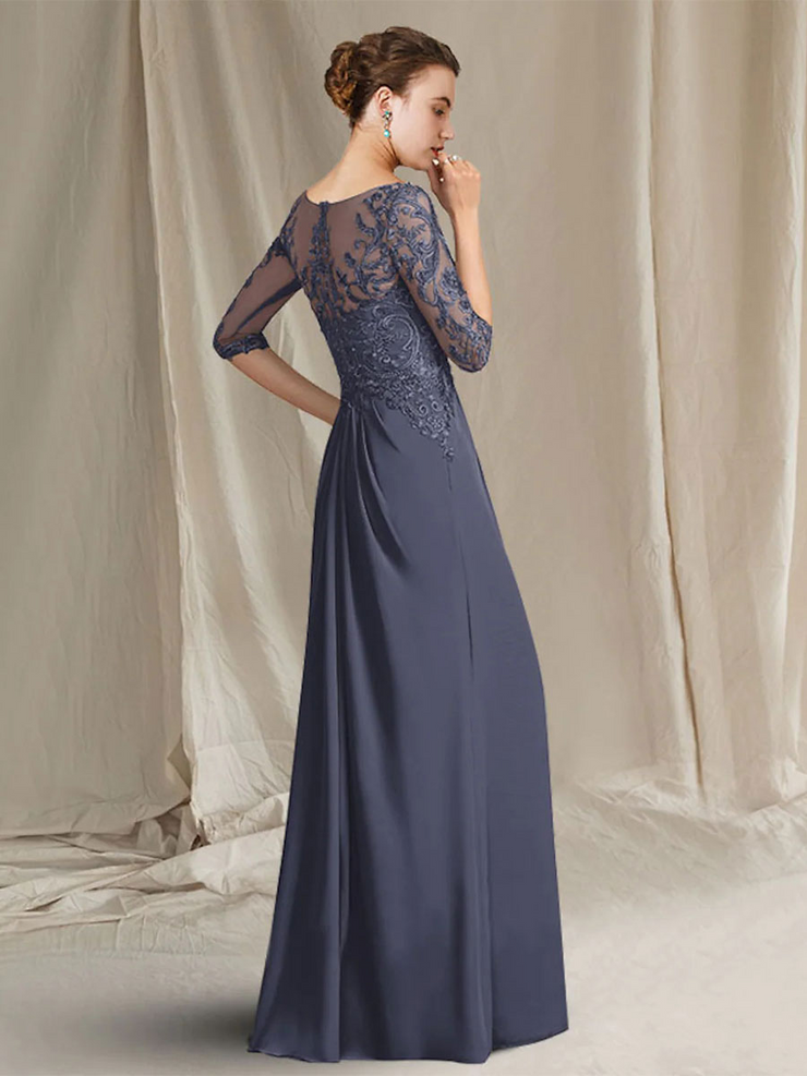 Slate Gray Applique Beaded Long Sleeves Bridesmaid Dress