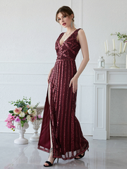 Deep V Neck Sleeveless Long Evening Dress