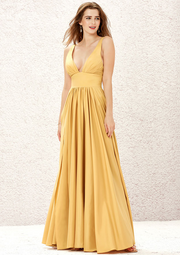 Gold V Neck Sleeveless Slit Maxi Bridesmaid Dress