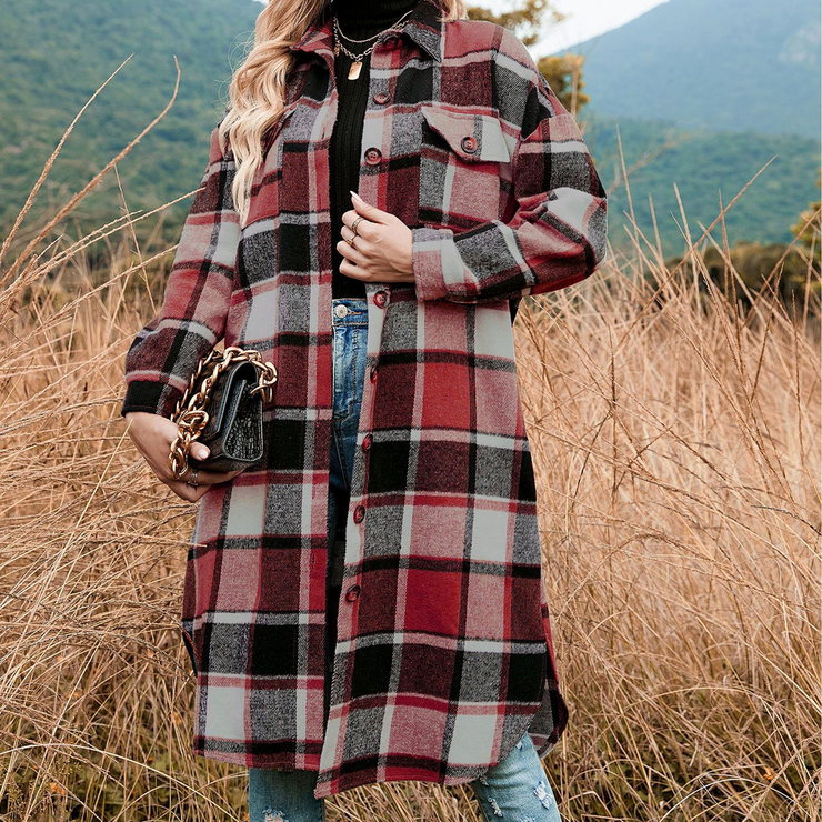 Woolen Plaid Loose Shirt Jacket