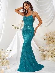 Beaded Backless Mermaid Prom Dress