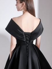 Black Satin V Neck Pleated Short Prom Dress