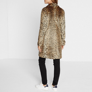 Faux Fur Leopard Printed Midi Coat