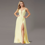 Deep V Neck Sleeveless Side Split Long Evening Dress