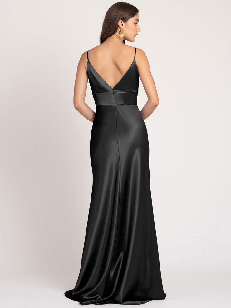 Satin Matte Deep V-Neck Sleeveless Floor-Length Bridesmaid Dress