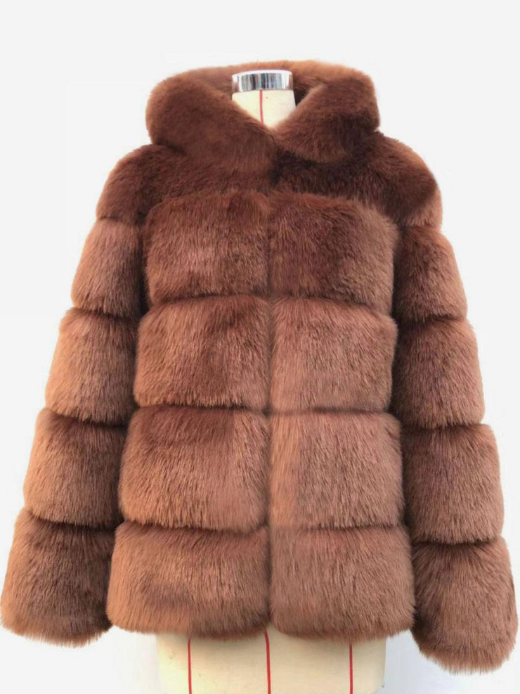 Faux Fur Hooded Short Coat