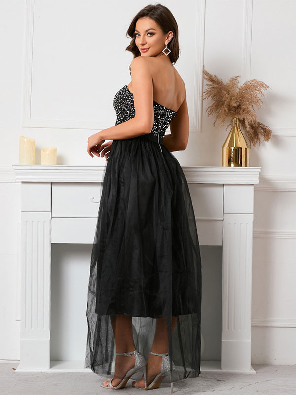 Sequin Strapless Sleeveless Long Prom Dress