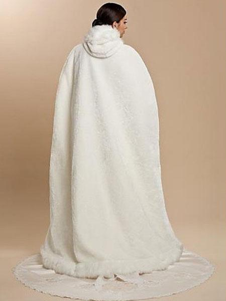 White Faux Fur Hooded Cloak