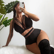 Black Fishnet Panel Sheer Swimwear