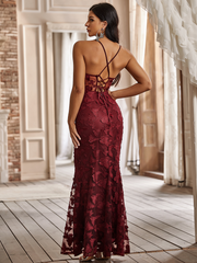 Sleeveless Backless Lace Maxi Bridesmaid Dress