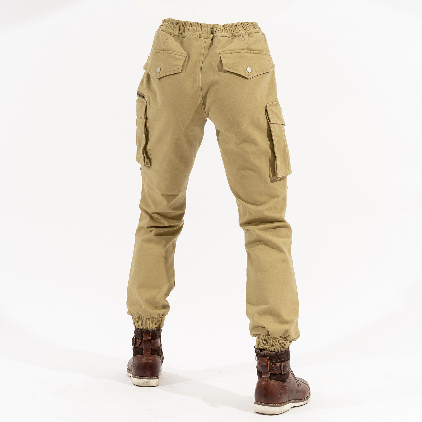 Khaki Elastic Waist Riding Motorcycle Jeans