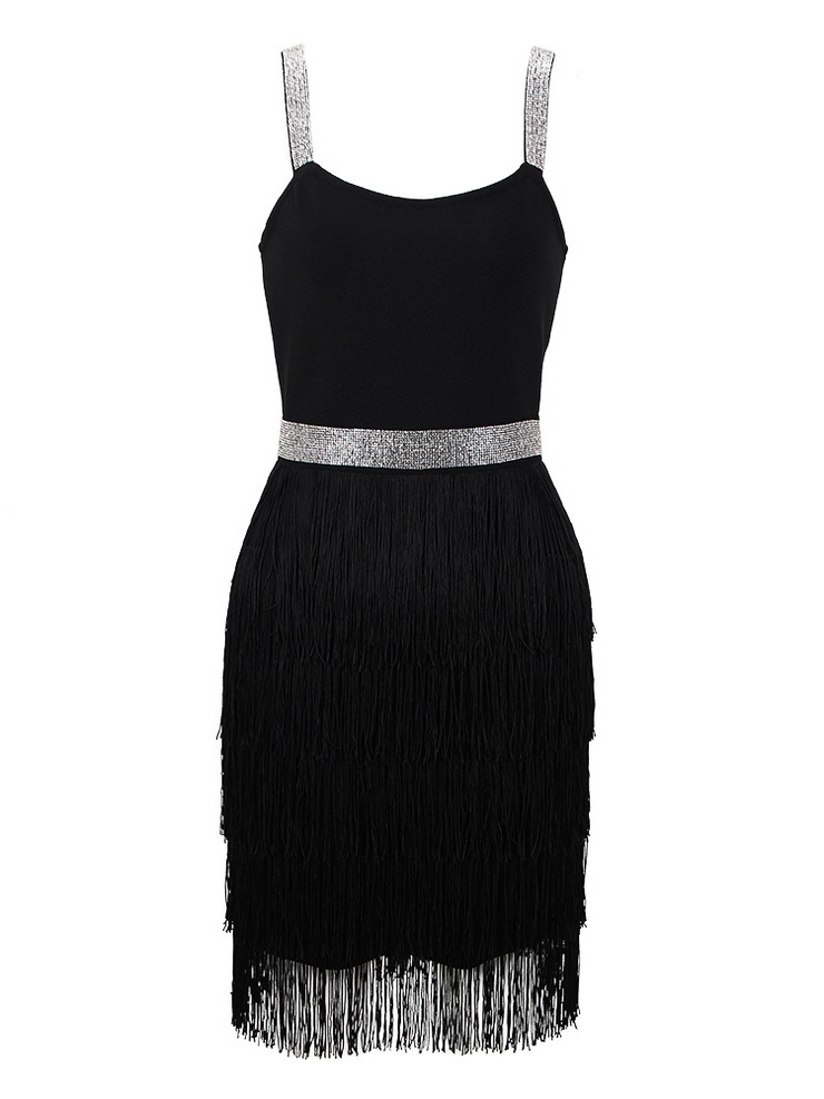 Sleeveless Fringe Detailed Short Prom Dress