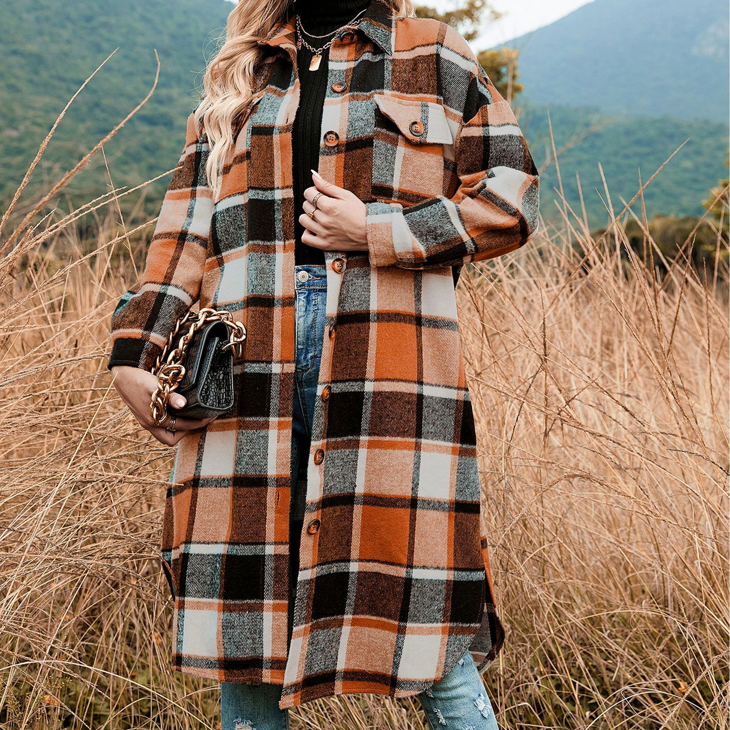 Woolen Plaid Loose Shirt Jacket