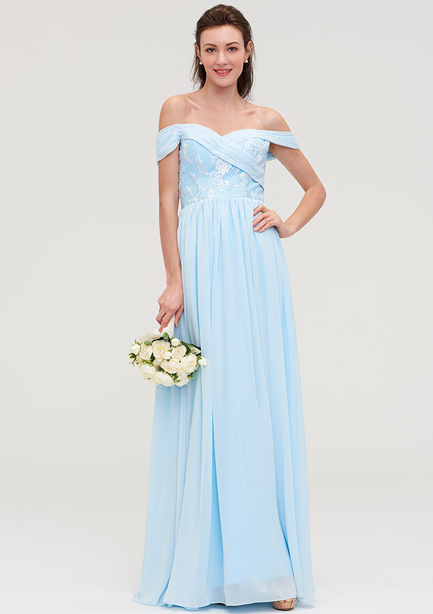 Pale Turquoise Appliqued Off-Shoulder Bridesmaid Dress