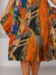 Casual Tropical Print V Neck Short Sleeves Dress