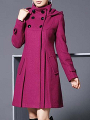 High Collar Hooded Long Sleeves Coat