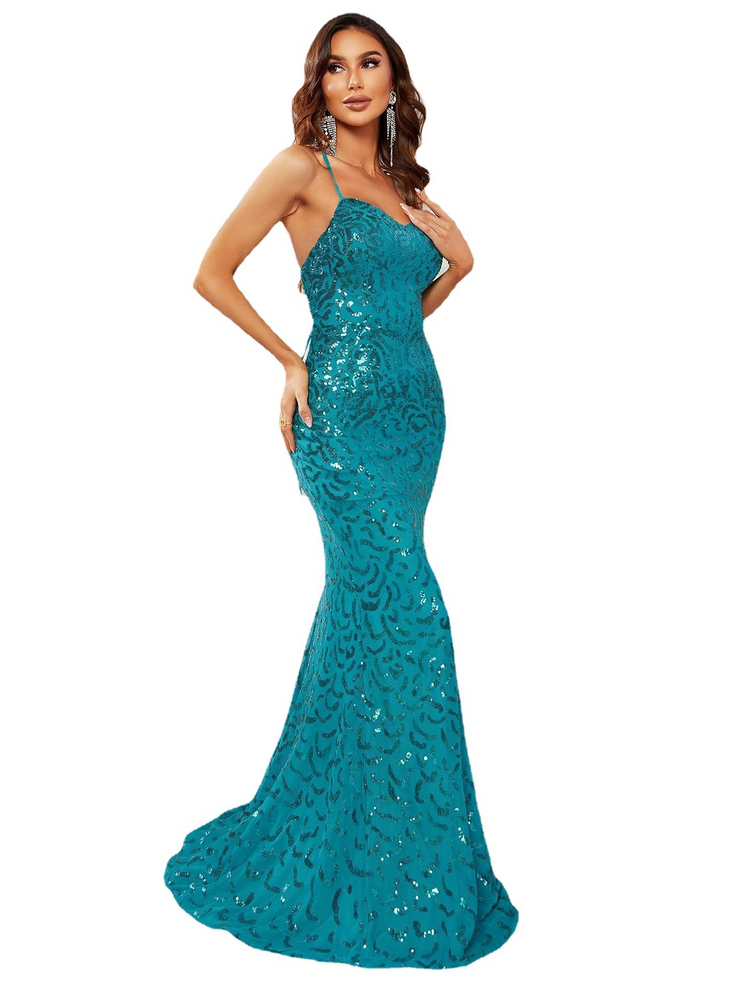 Beaded Backless Mermaid Prom Dress