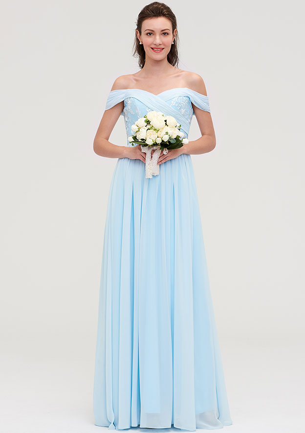 Pale Turquoise Appliqued Off-Shoulder Bridesmaid Dress