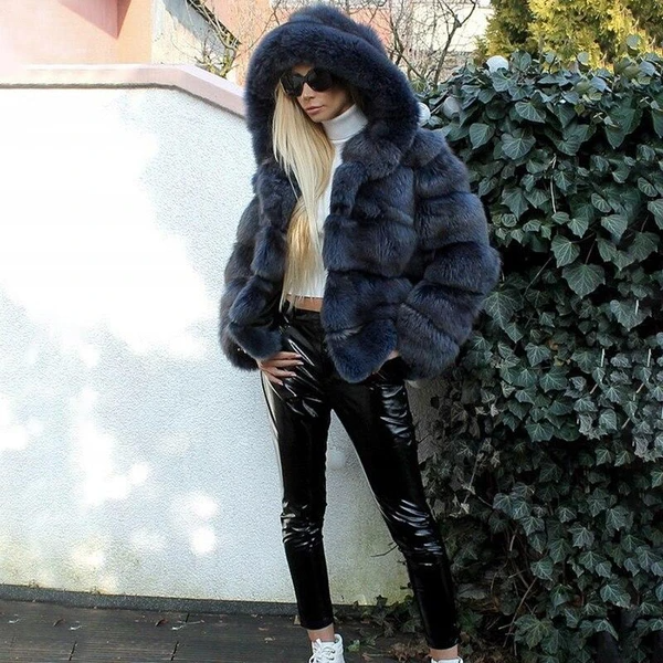 Faux Fur Long Sleeves Hooded Coat