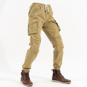 Khaki Elastic Waist Riding Motorcycle Jeans