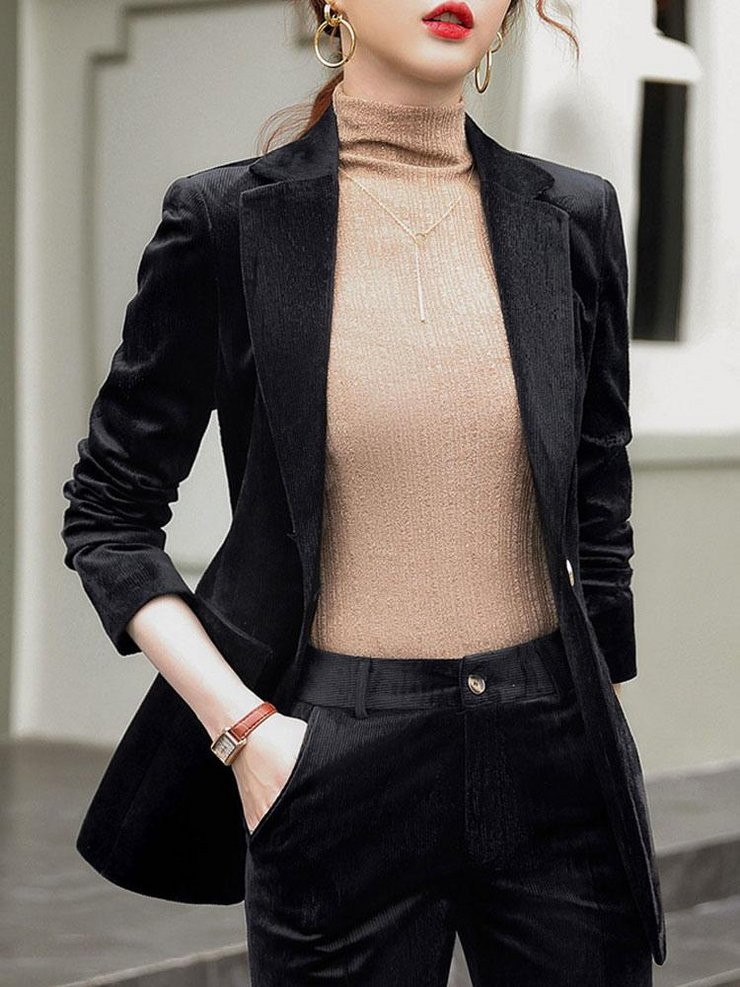 Turn Down Collar Long Sleeves Blazer