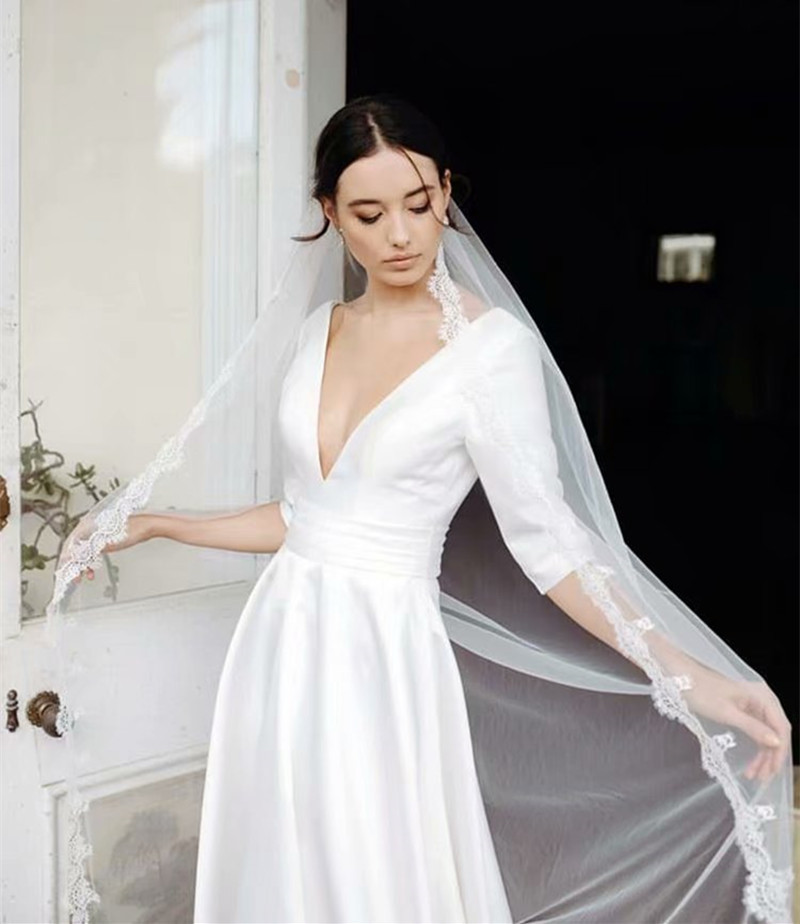 White V Neck Boho Wedding Dress