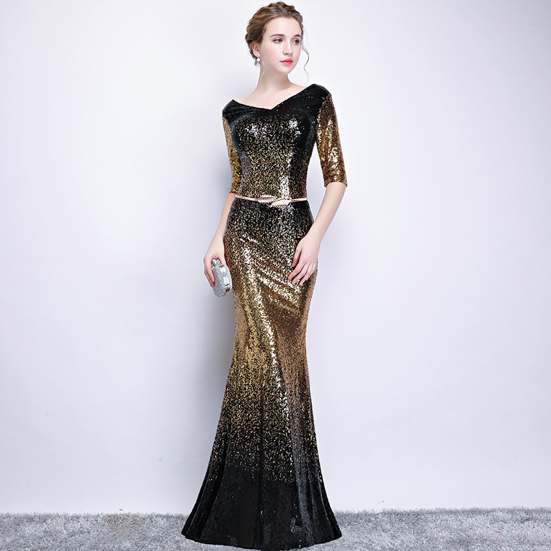 Sequin Long Sleeves Mermaid Long Evening Dress