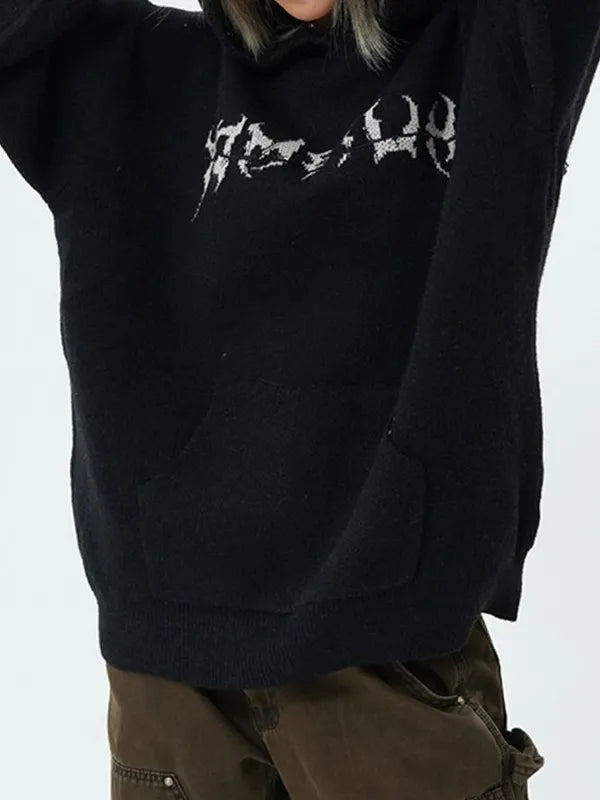 Skull Jacquard Hooded Pullover Sweater