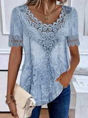 Women's Lace Collar Short Sleeve Blouse Top