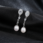 Silver Pearl Long Earrings