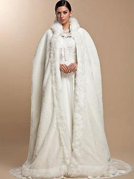 White Faux Fur Hooded Cloak