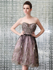 Cornsilk Embroidered Strapless Sleeveless Prom Dress