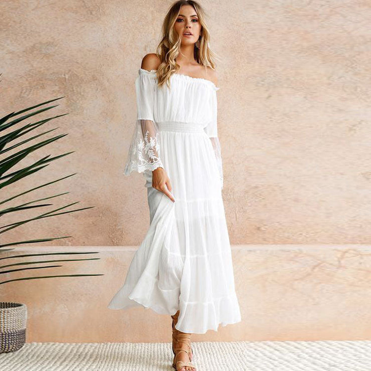 White Boho Lace Beach Maxi Long Dress