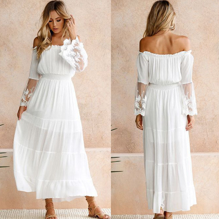 White Boho Lace Beach Maxi Long Dress