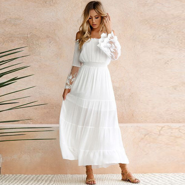 White Boho Lace Beach Maxi Long Dress