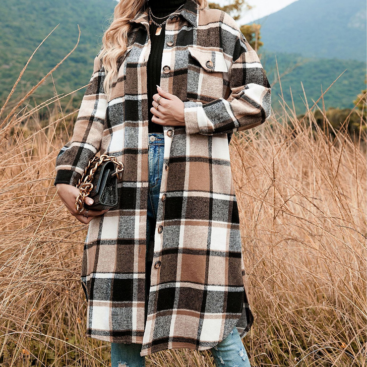 Woolen Plaid Loose Shirt Jacket