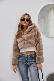 Faux Fur Hooded Zipper Coat